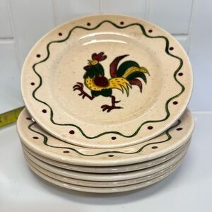 Vintage Poppytrail Green Rooster California Provincial by Metlox 6.5” Plate Set